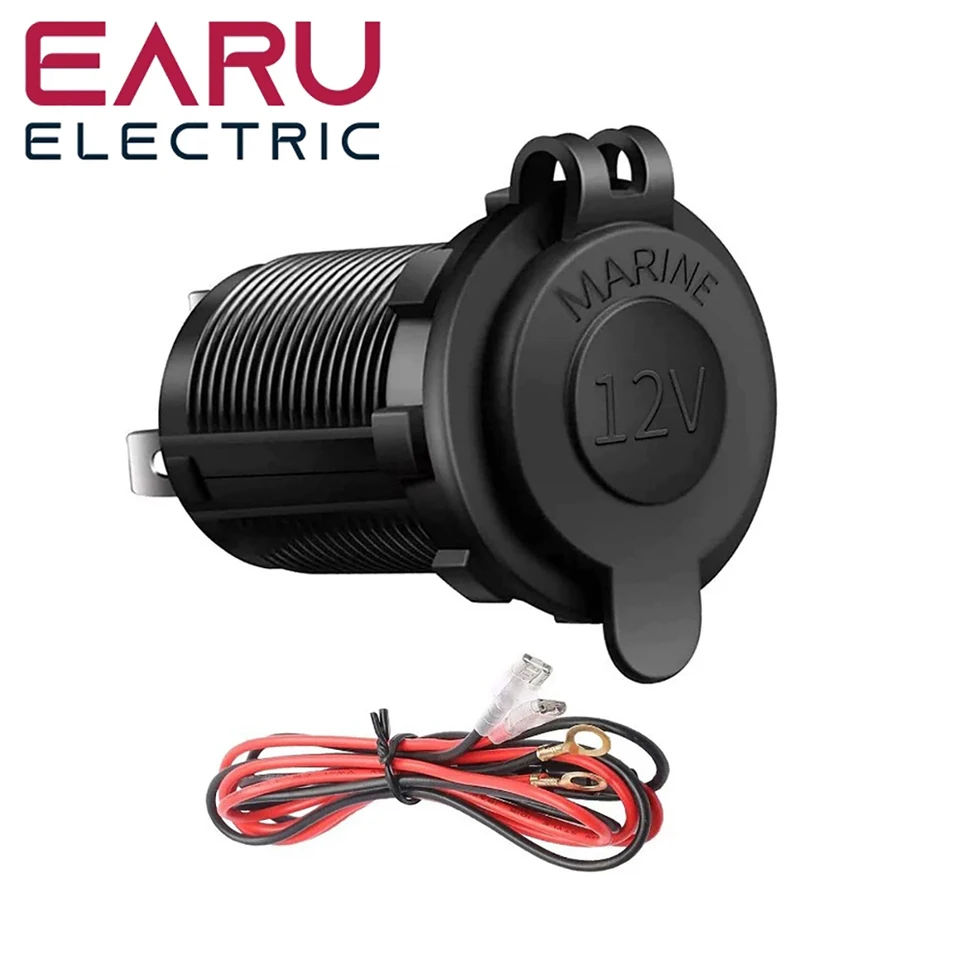 Car Cigarette Lighter Socket 12V-24V Waterproof Plug Power Outlet Adapter  for Marine Boat Motorcycle Truck RV ATV with Wire D5