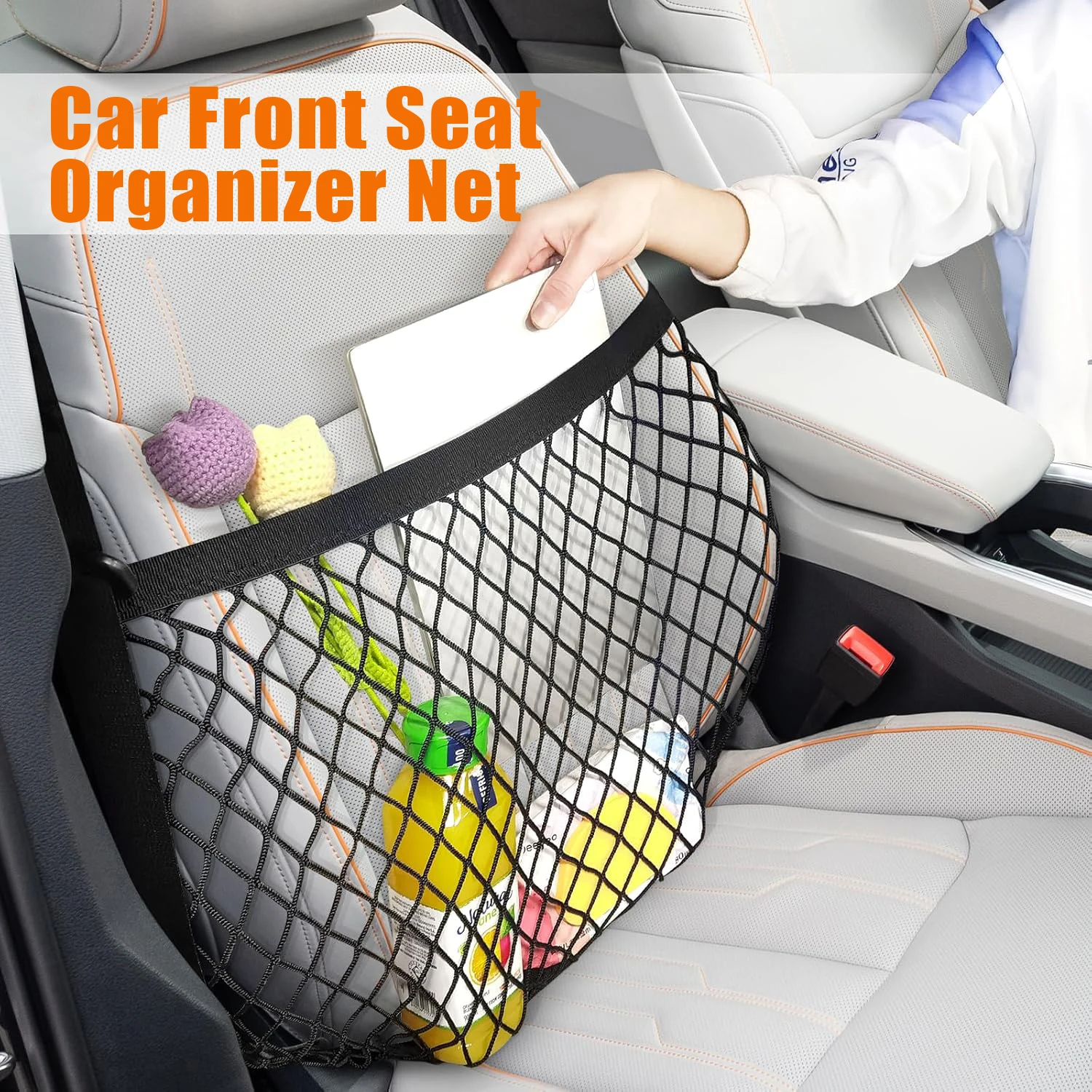 Universal Car Front Seat Mesh Organizer - Versatile Stretch Mesh Accommodates Most Sizes and Shapes, Car Organizer