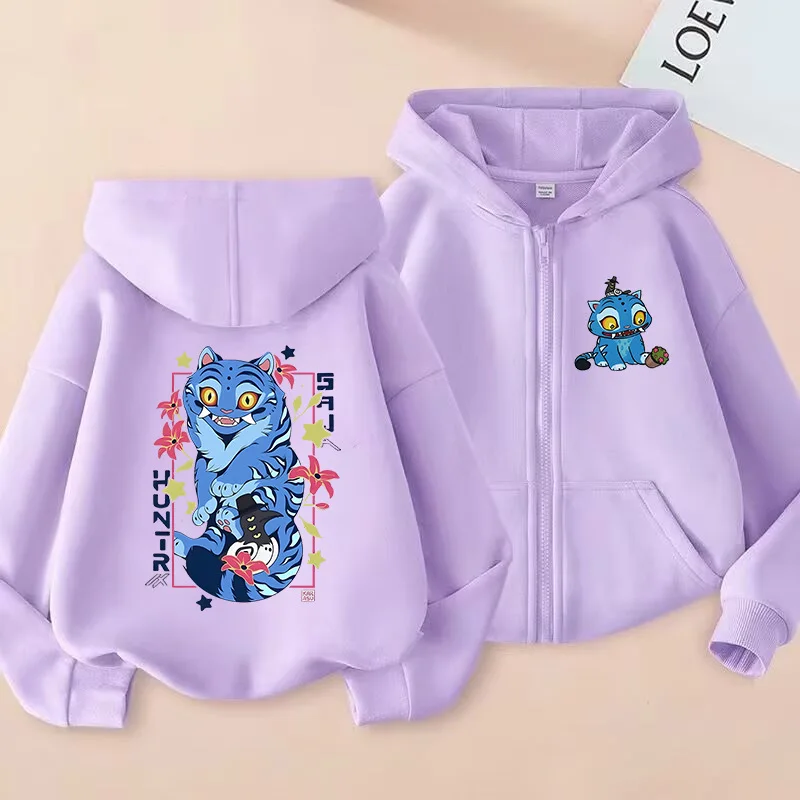 مضحك ديربي النمر زمم بلوزات Kpop شيطان الصيادين هوديي الاطفال ملابس الفتيات الفتيان الكرتون سستة هودي الأطفال بلايز عادية