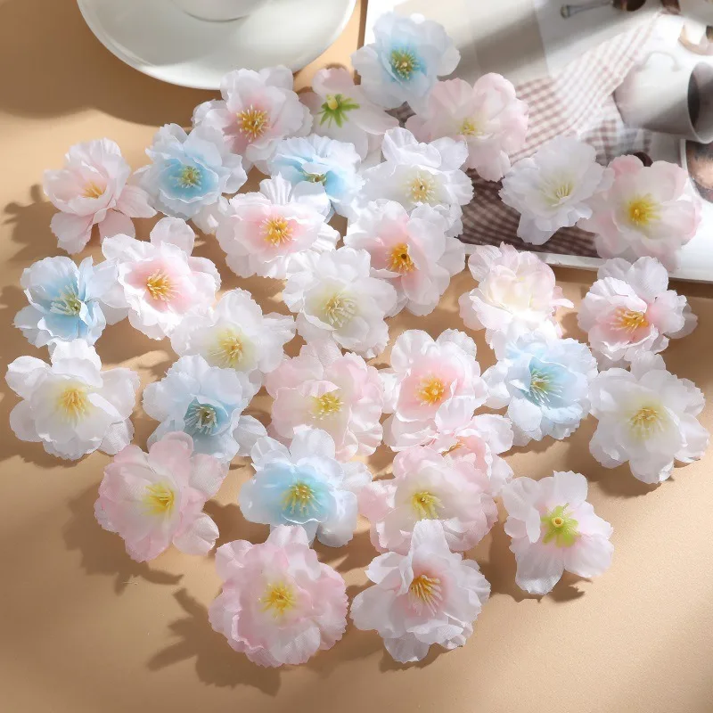 

50Pcs Simulated Cherry Blossom Wedding Headdress Decoration Christmas Wedding Flower head Home Decoration DIY Hairpin Gift Box
