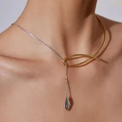 Original design Metal irregular fold vine rose necklace niche simple fashion two-color chain drop necklace collarbone chain