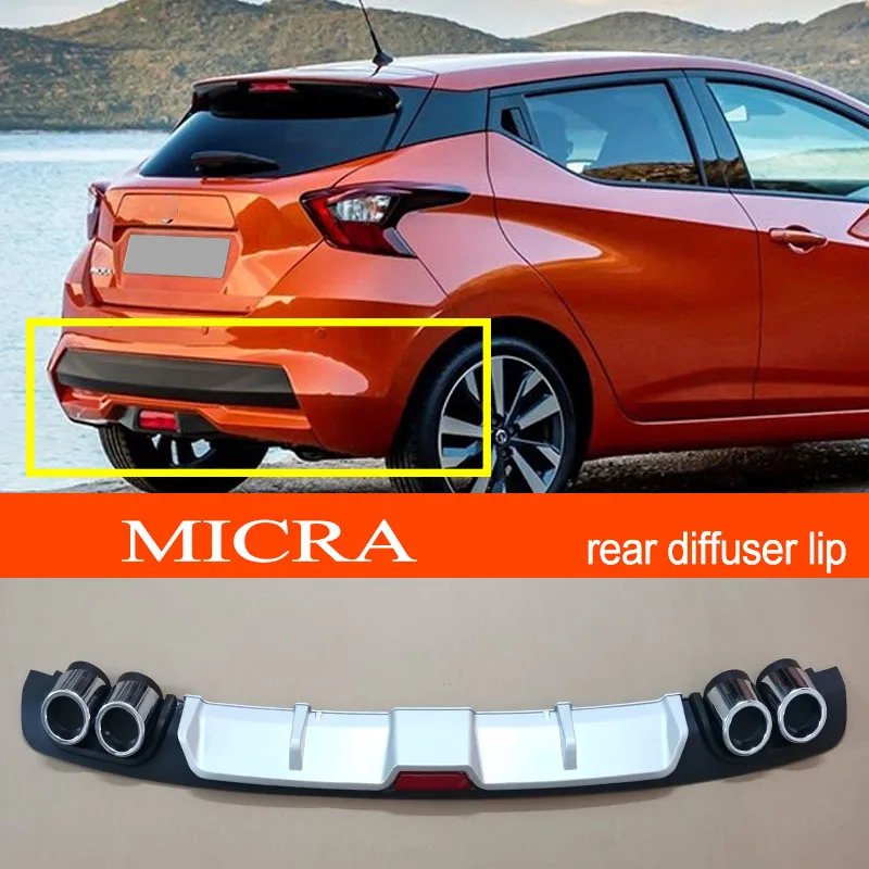 MICRA ABS Plastic Silver / Black Car Rear Bumper Rear Diffuser Spoiler Lip for NISSAN MICRA 2017 2018 2019 2020 2021 2022 2023