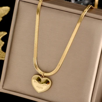 Colar de coração amor em aço inoxidável 316L para mulheres, corrente de cobra, sentido high-end, acessórios de festa, sem desbotamento, alta qualidade, titânio