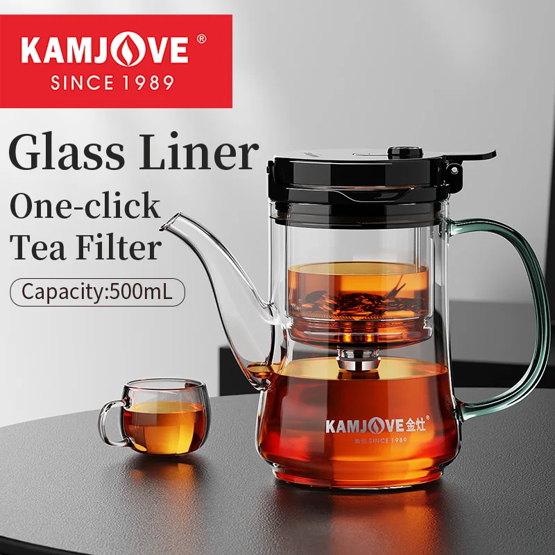 

KAMJOVE Teapot Infuser Full Glass Inner Chamber Press-Type Tea-Water Separation Teapot,The Office Tea Brewing Set Filter Tea Cup