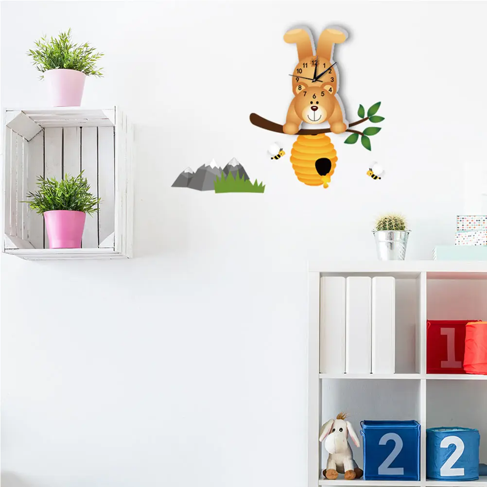

1Pcs Cartoon Bear Wall Clock Lovely Appearance Best Gift for Kids and Families Easy to Use Home Decoration Bear Wall Clock