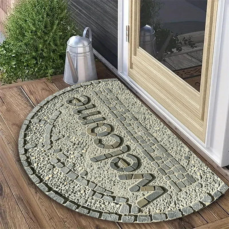Retro Earth Tone Multi Layer Floral Mandala Border Non Slip Half Round Doormat Bohemian Farmhouse Porch Semicircle Floor Carpet