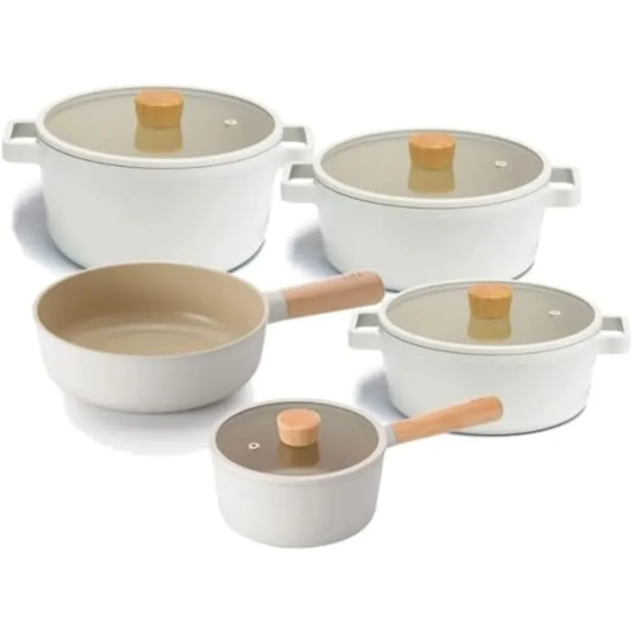 

FIKA Kitchen Essential 9Piece Nonstick Cookware Set with Healthy Ceramic Coating for Everyday Cooking Includes Pots with Lids a