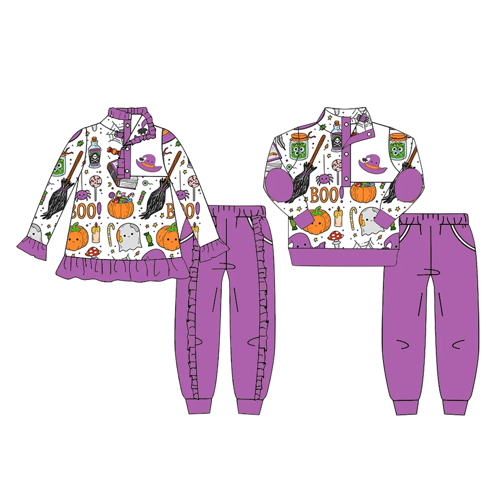 

Halloween brother and sister set Pajamas set Going Out set Coat set romper set Milk silk fabric print pattern