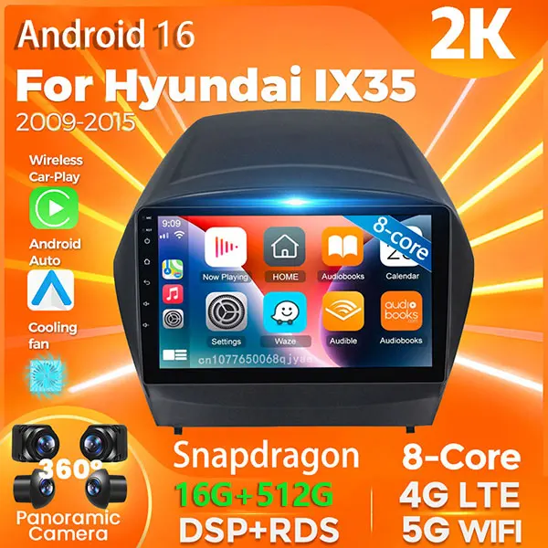 Android 16 Carplay Auto für Hyundai IX35 2009 - 2016 Autoradio Multimedia Stereo Navigation Head Unit 2Din 360 Kamera GPS