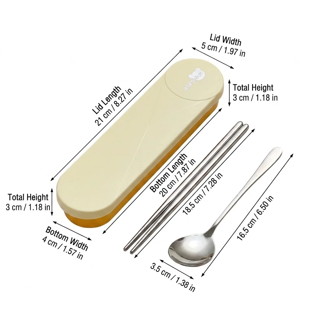 HYS Student Office Worker Tableware Set Stainless Steel Spoon and Chopsticks Silent Portable Tableware with Storage Box