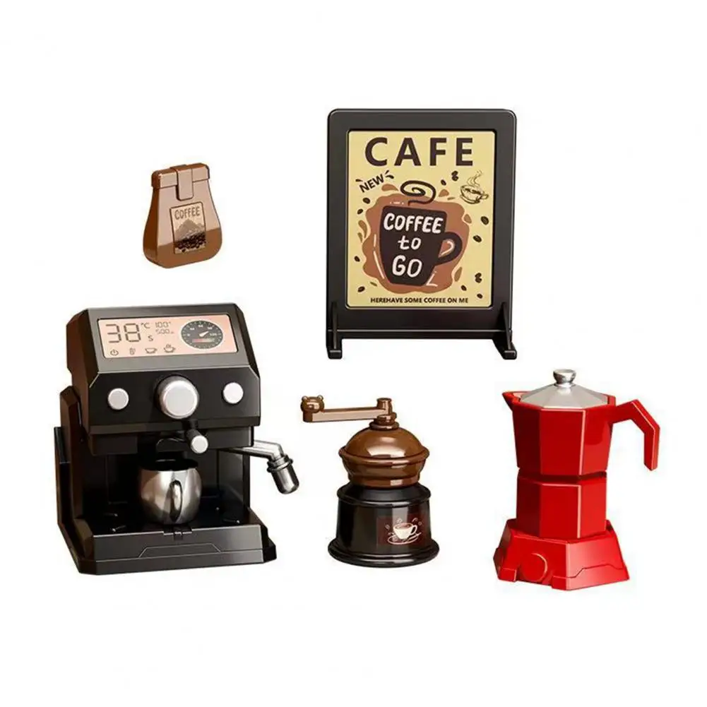 Doll House Coffee Machine Mini Doll House Coffee Maker Set Miniature Furniture Storage Shelf Simulation Coffee Cup Decor for Diy