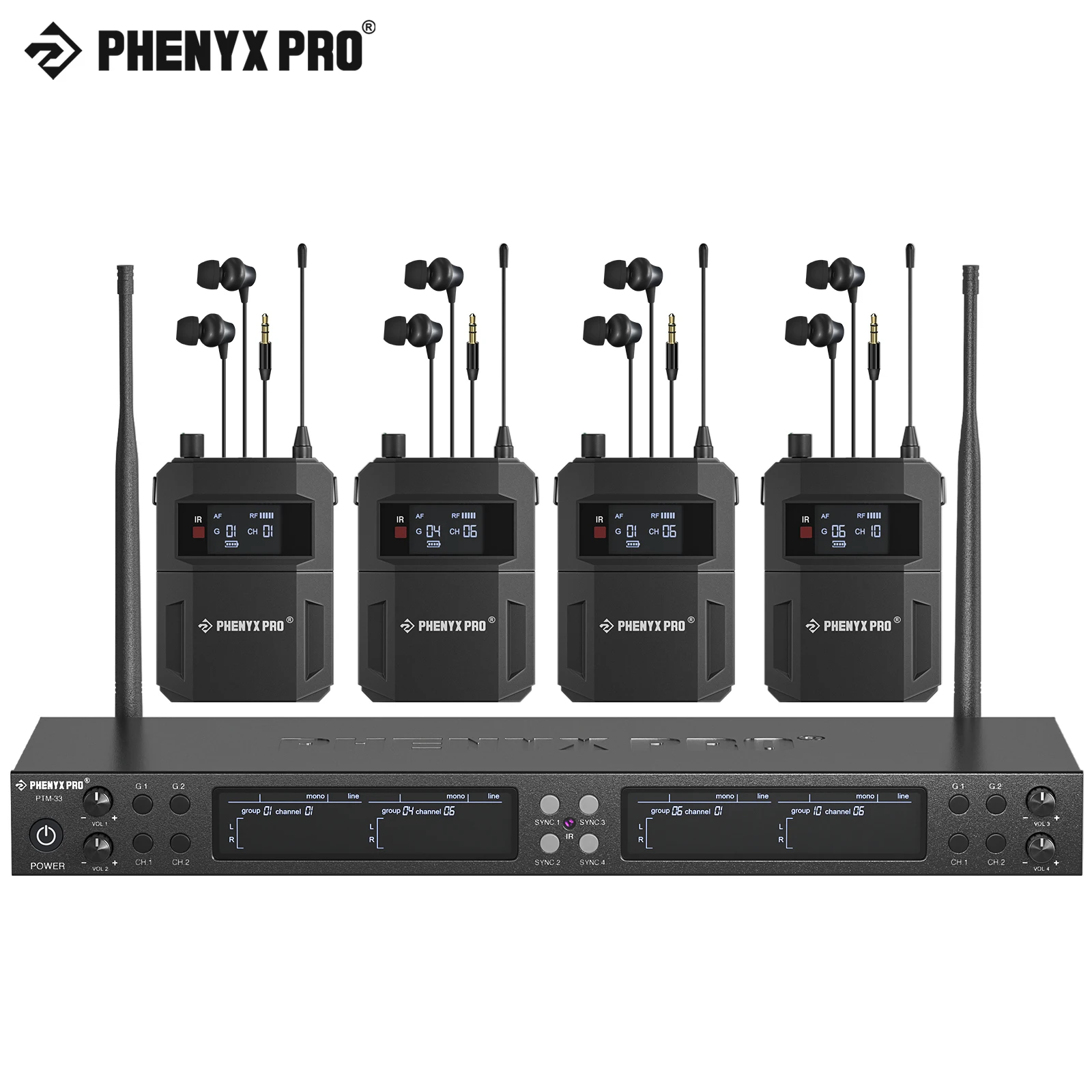 Do Brasil PTM-33 Stage Return Quad-Channel Mono Wireless IEM System Metal w/4 Plastic Bodypacks UHF Rack Mount for Amplifier