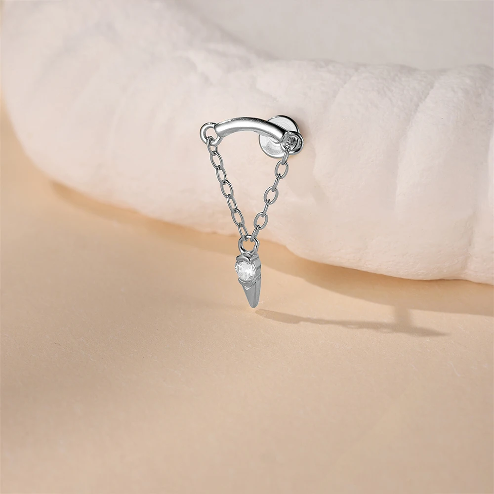 AIDE 925 Sterling Silber Geometrische Glatte Ketten-Quasten-Ohrringe für Damen, Knorpel-Spiral-Piercing, flache Rückseite, zum Schlafen tragbar – Detail 15