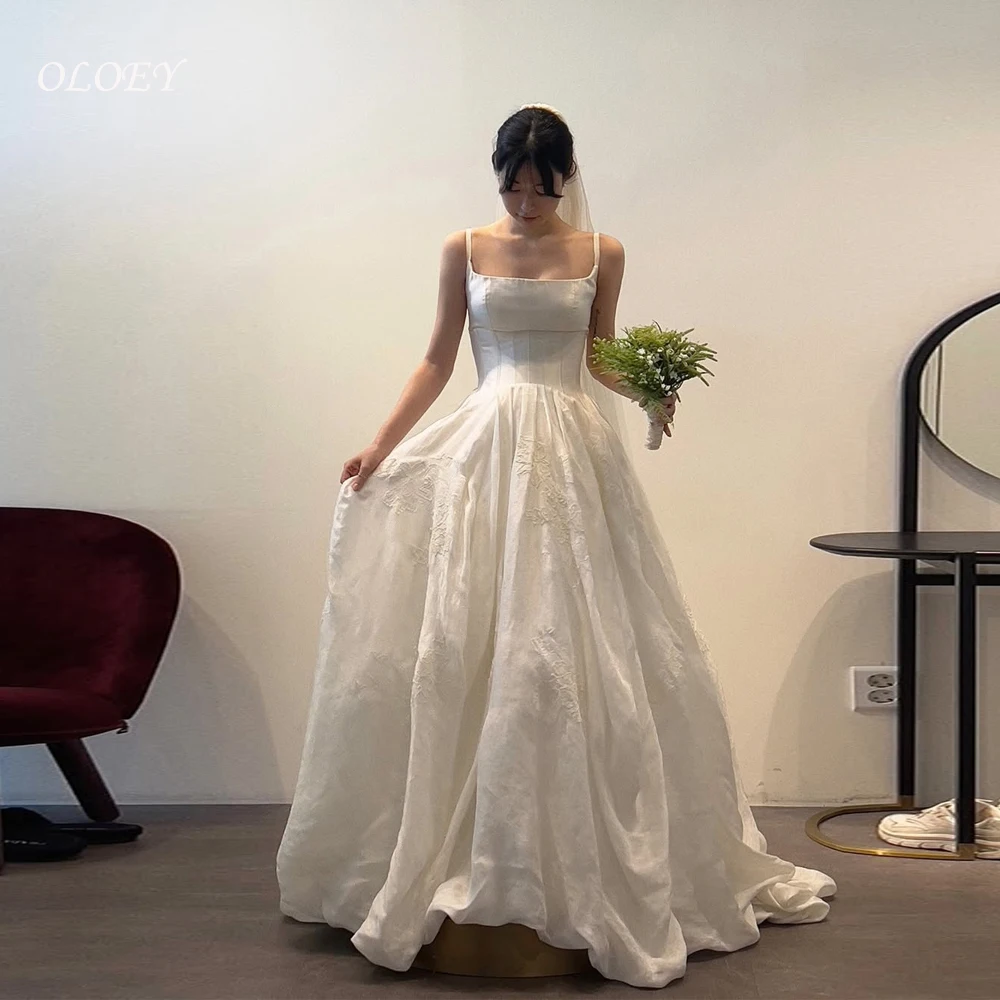 OLOEY Elegantes A-Linien-Korea-Hochzeitskleid mit quadratischem Kragen, weiches Satin-Brautkleid, Fotoshooting ienia Singapur, individuell gestaltete Korsetts auf der Rückseite