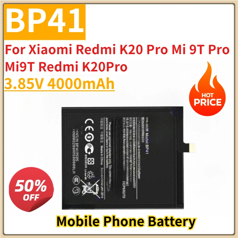 

New Replacement Mobile Phone Battery BP41 3.85V 4000mAh for Xiaomi Redmi K20 Pro Mi 9T Pro Mi9T Redmi K20Pro