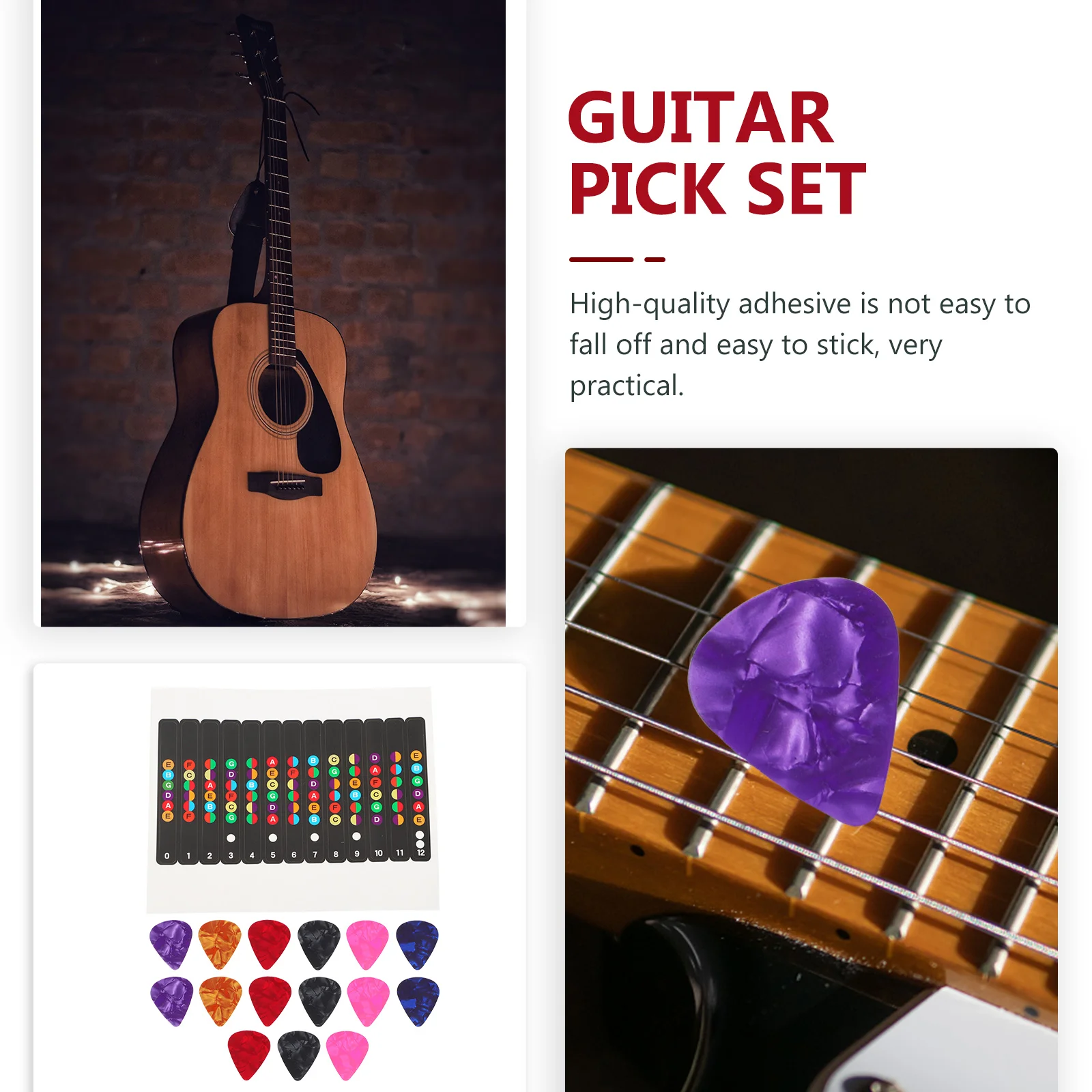 

3 set 3 Sets Stickers Guitar Scale Stickers For Beginners Guitar Picks Fretboard Notes Accessory Instrument Learning Tool
