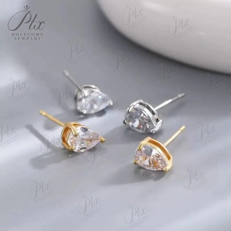 

Pear Shape D Color Moissanite Stud Earring Screw Back 925 Sterling Silver Gold Plated 18K Jewelry Gift