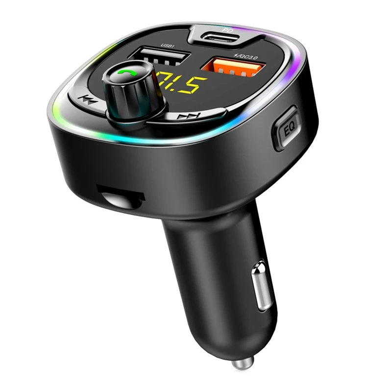 Car MP3 Bluetooth FM Transmitter Bluetooth Player Colorful Atmosphere Breathing Light PD+USB+QC3.0 Fast Charge