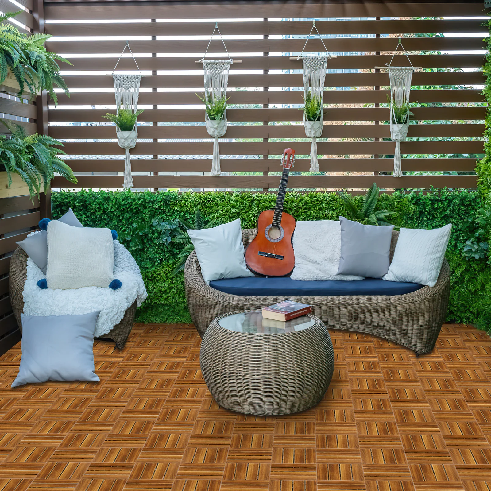 

Outdoor Wooden Flooring Interlocking Deck Tiles Balcony Garden Patio Floor Waterproof Durable Solid Wood Easy Install