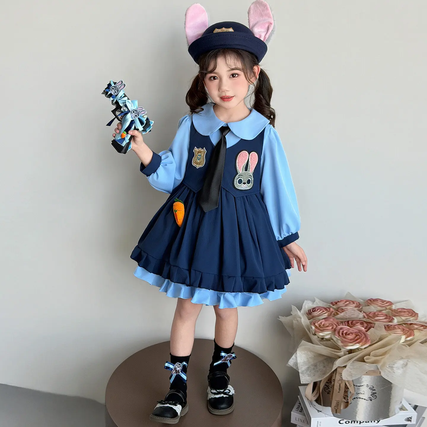 

Girls' Casual Judy Dress Spring Summer New Patchwork Lapel Children's Princess Dresses Korean Cartoon Long Sleeves One-piece