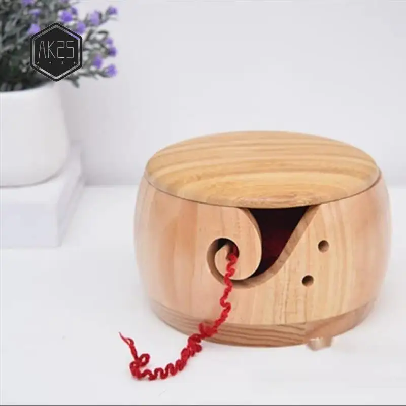 

AK25-Wooden Yarn Bowl,Yarn Bowls With Lid For Knitting Crochet Yarn Ball Holder Handmade Yarn Storage Bowl