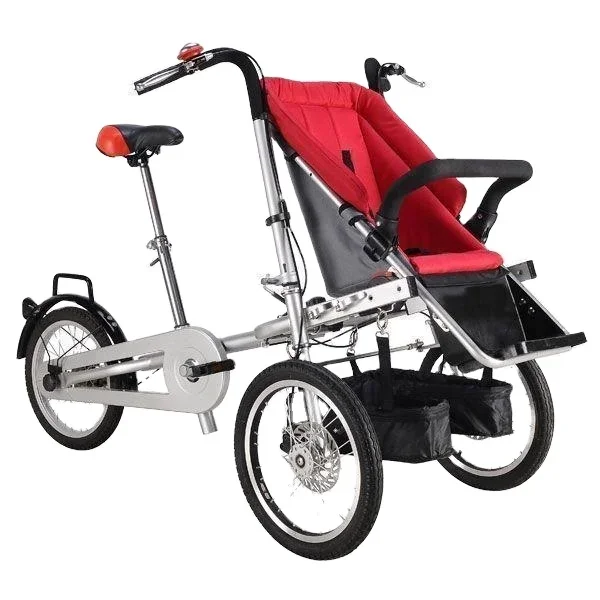 Portable Three-Wheel Parenting Bike Bicycle with High Landscape Foldable Plastic Frame for Travel and Baby Walker for Kids