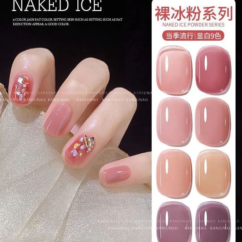 KANIU 15ML Naked Ice Pink Nail Polish Translucent 9 Jelly Colours Nails UV Gel Varnish Lacquer Manicure For Professional Use