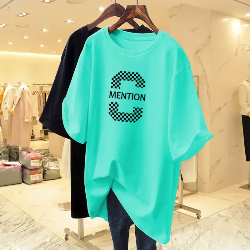Women Clothing Fashion Casual Short Sleeve T-shirt Summer Loose Letter Printing Top Lady New Style Soft Comfort Cotton Pullover