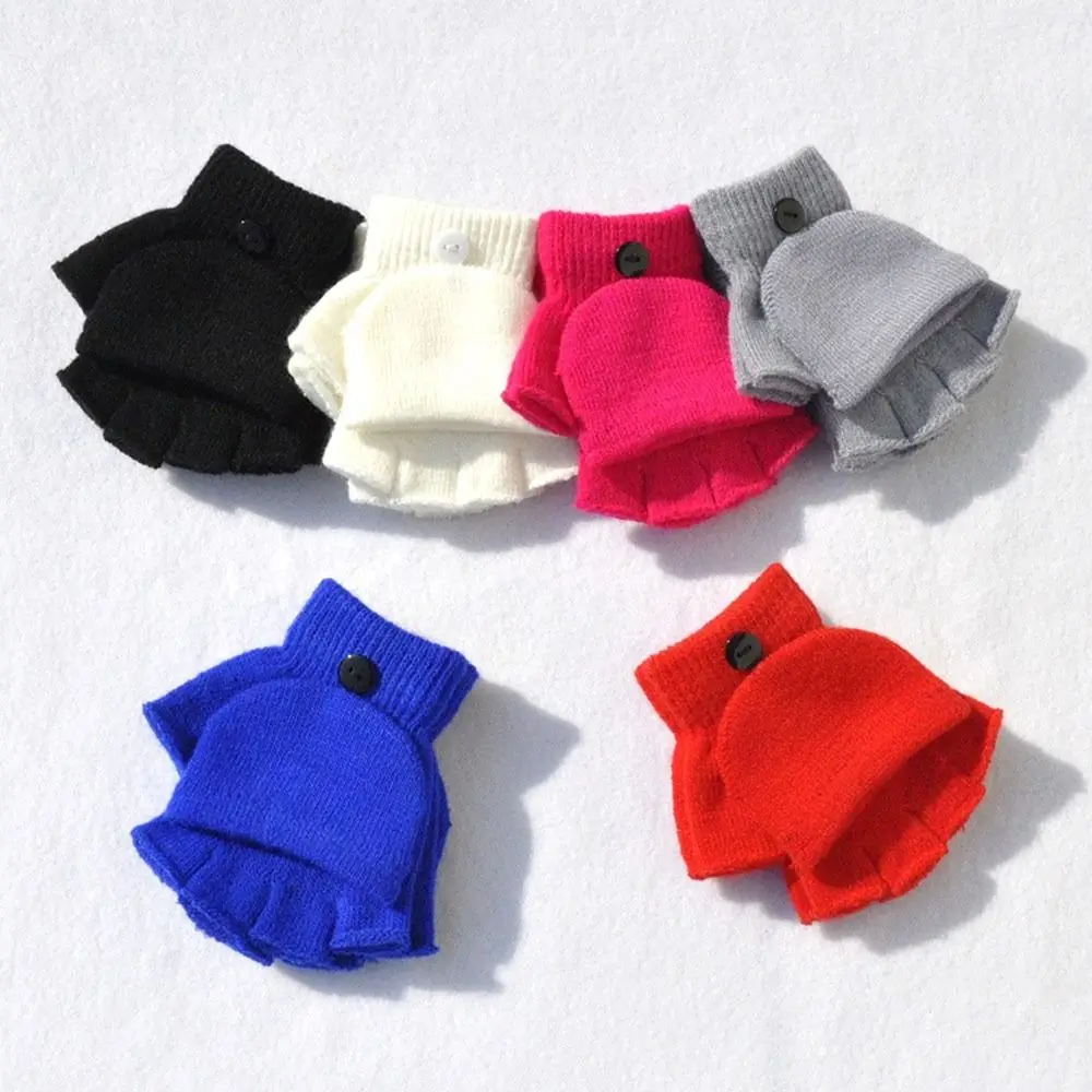 

5-11 лет милые утепленные вязаные перчатки плюс бархатные откидные зимние теплые варежки с героями мультфильмов теплые перчатки без пальцев для