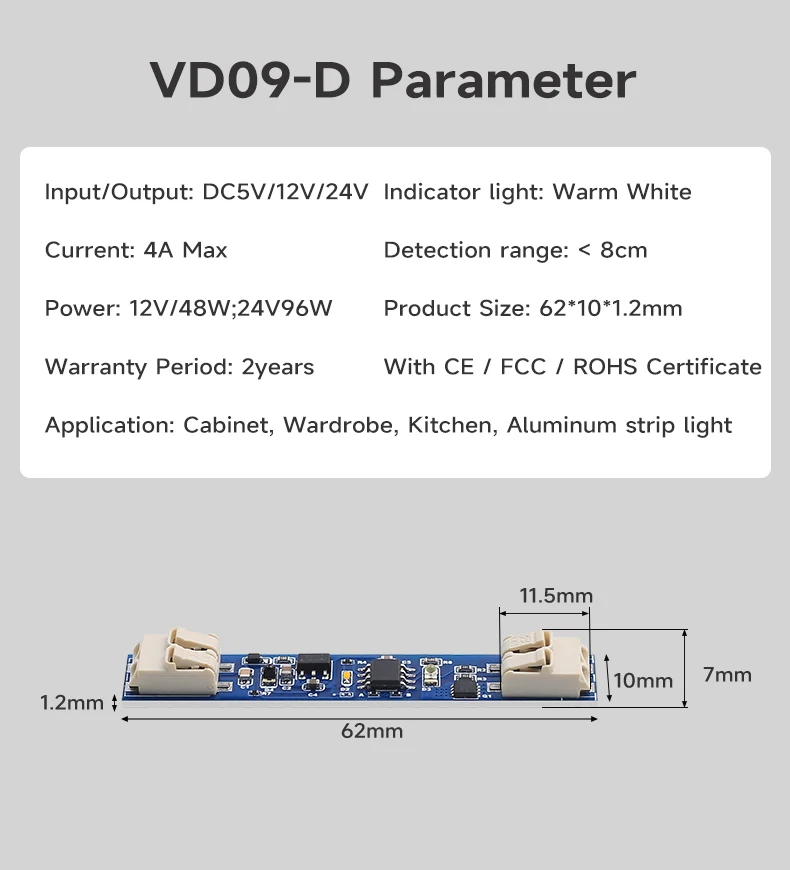 DC5V 12V 24V Intelligenter Induktionsschalter mit Anschlussklemmen, einfach zu installieren, kann durch PC-Abdeckung dringen. – Detail 2