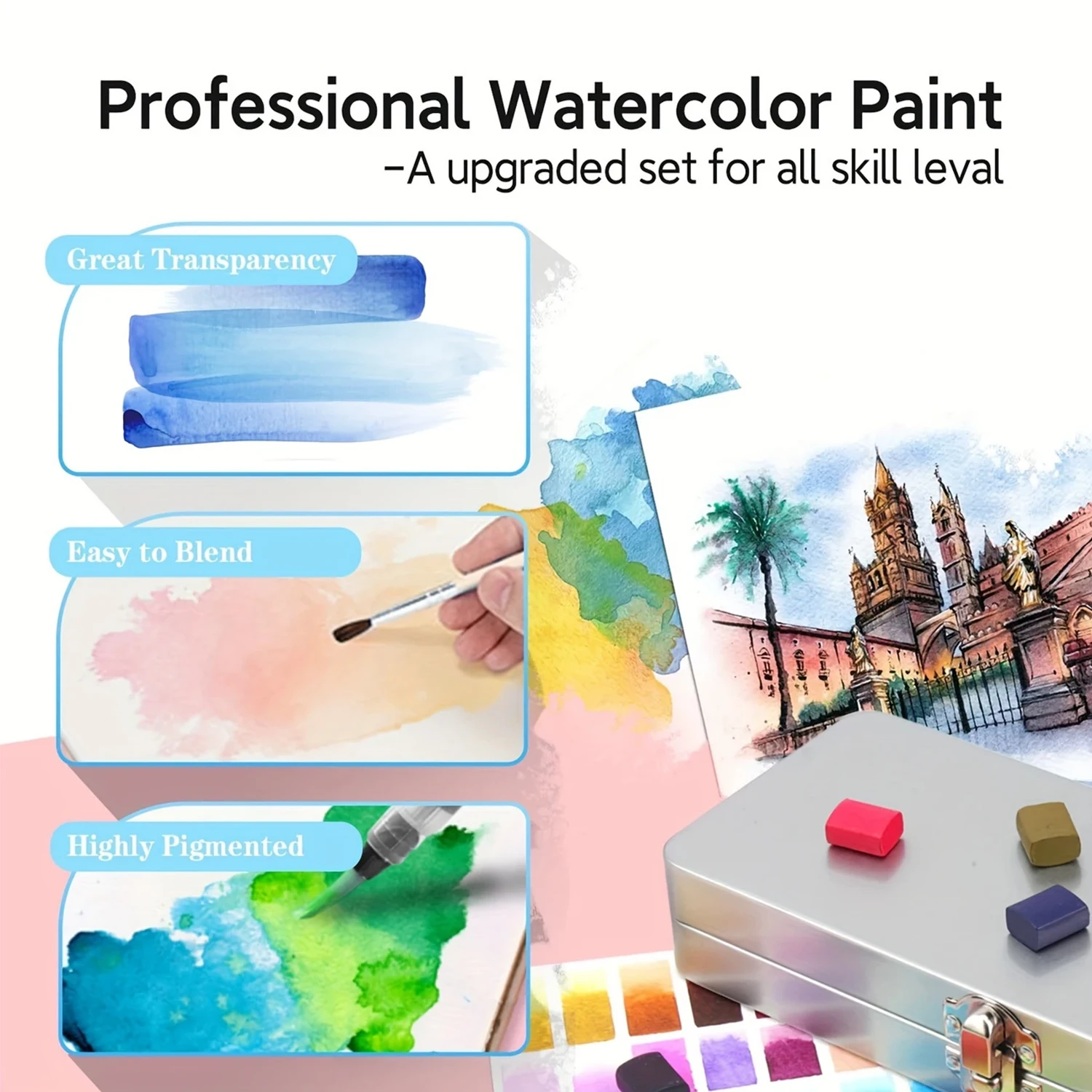 64-Farben Perlglanz- und Festfarben-Aquarellfarben-Set mit Leuchtendem Schimmer, Hervorragender Deckkraft und Langanhaltender Lichtechtheit – Detail 6