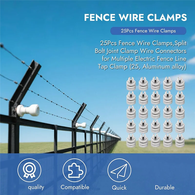 A69E25 Pcs Aluminum Split Bolt Joint Clamp Silver Fence Wire Clamps Heavy Duty Split Bolt Joint Connectors