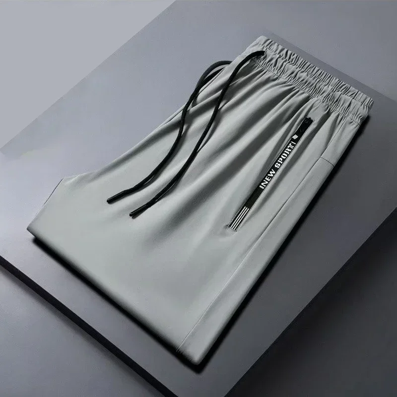 

Men Breathable Wide Leg Casual Long Pants Summer Ice Silk Pants Male Thin Quick Dry Elastic Sports Straight Leg Loose Trousers