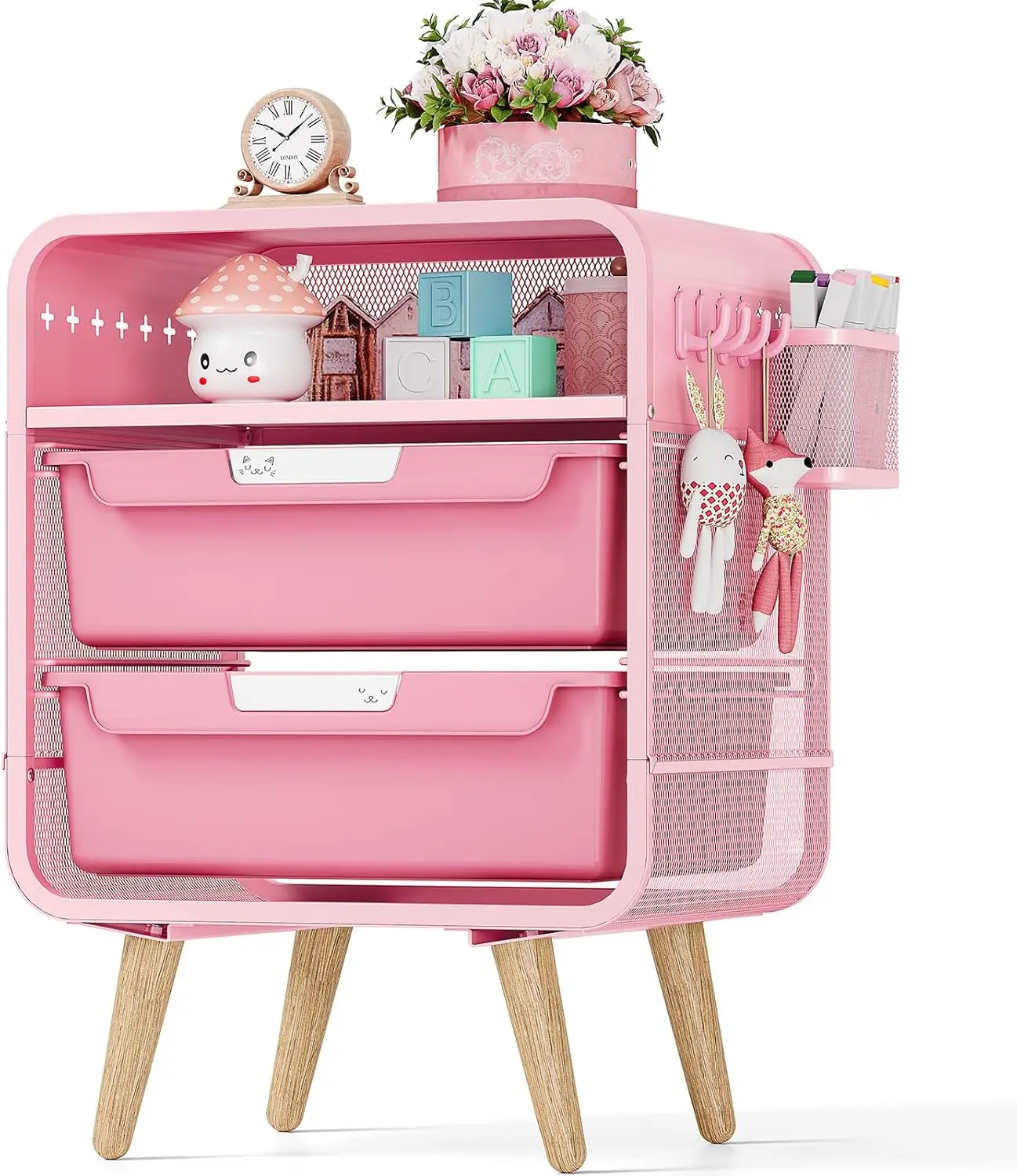 

Pink Kids Nightstand with Storage Drawer, Cute Bedside Table for Girls Room, Dorm or Office