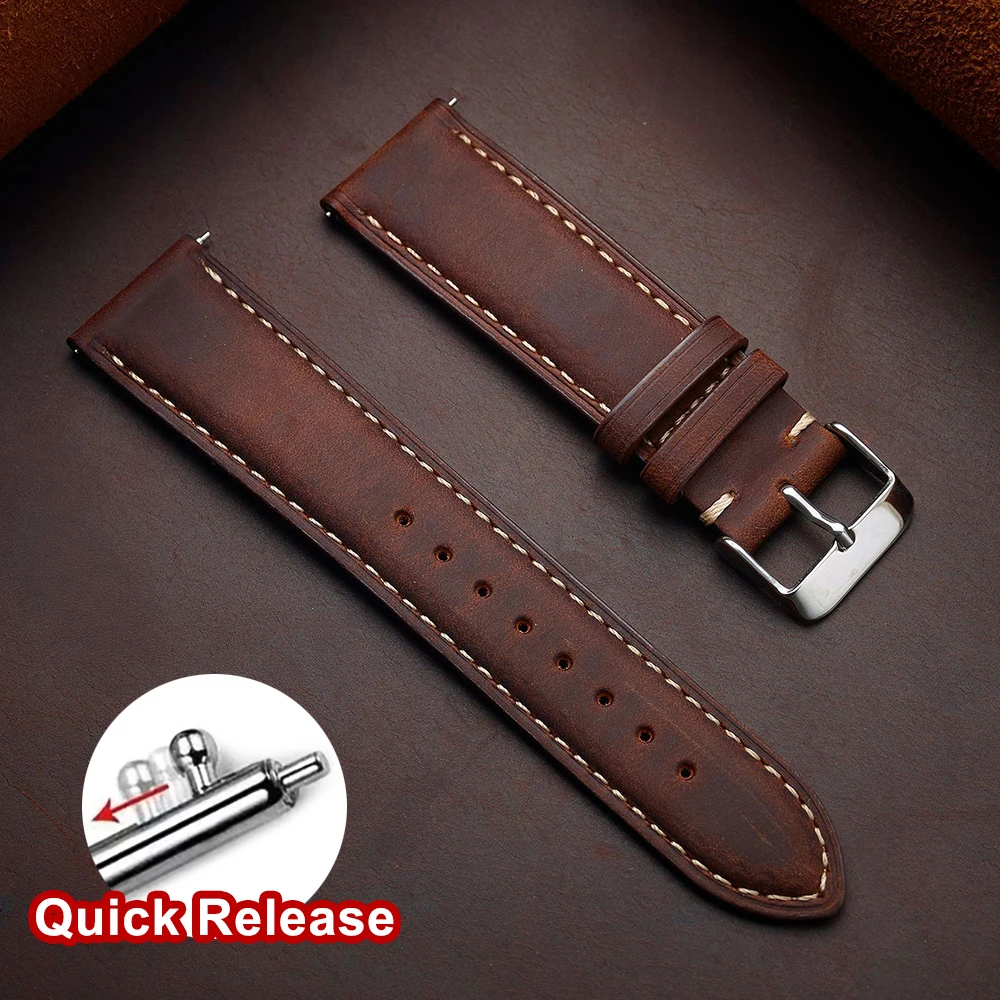 Vintage Dark Brown Cowhide Watch Strap, Quick Release