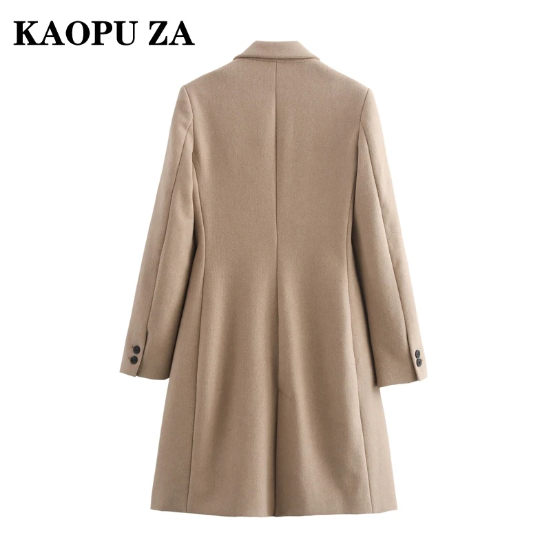 KAOPU ZA Woman 2024 Autumn Vintage Solid Color Long Sleeve Jacket Top Female Casual Single-breasted Notched Collar Pockets Coat