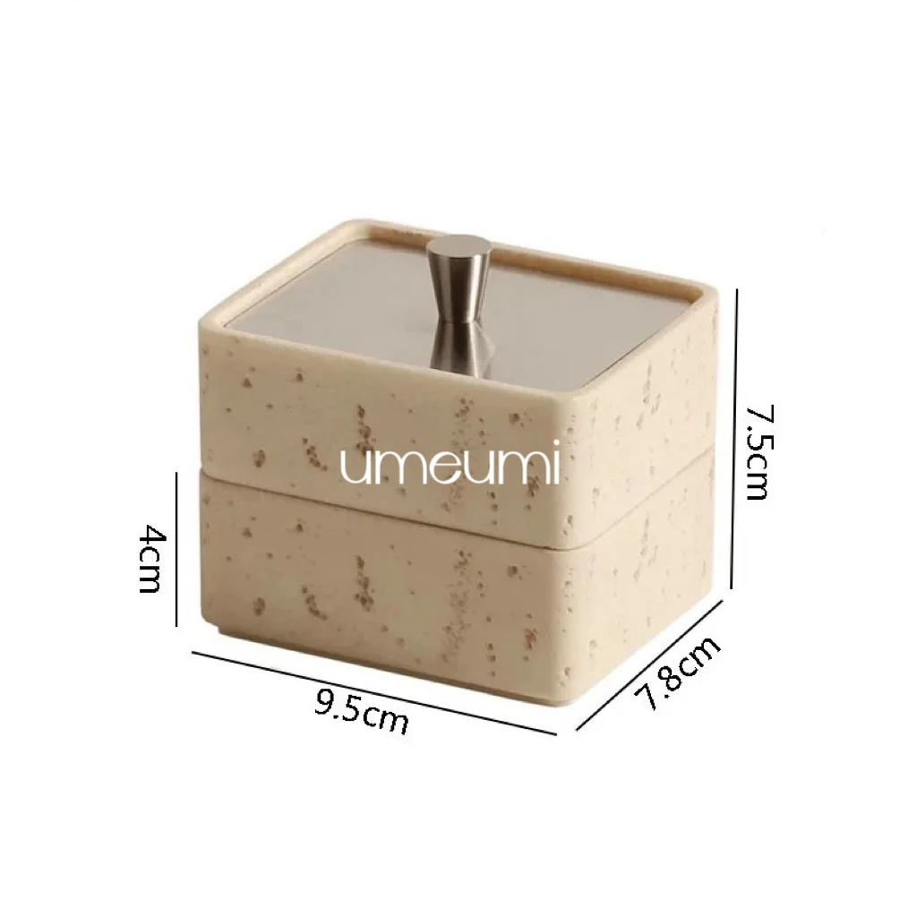 Nordic natural yellow hole stone toothpick dental floss cotton swab storage box desktop decoration decoration luxury jewel box