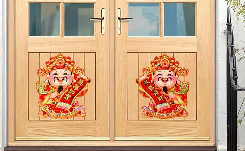 Ano novo chinês porta adesivo, decalques para decoração de casa, 3d, deus da riqueza, melhor para casais, festival, lunar, festival, decoração