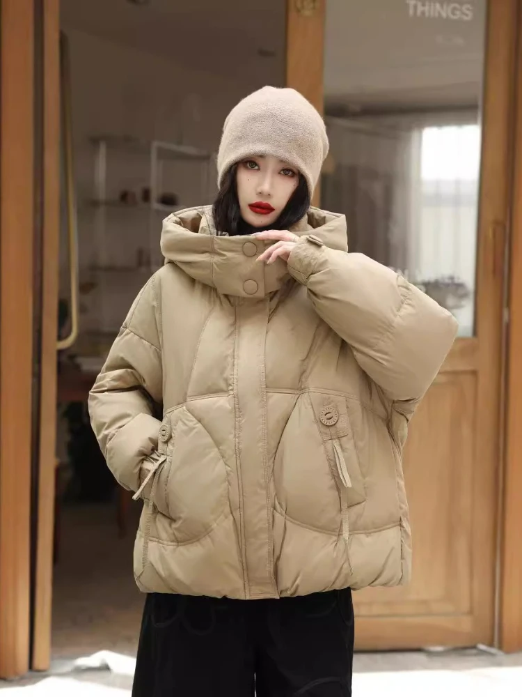 여성 후드 푸퍼 재킷 2025 신상 겨울 90% 화이트 덕다운 코트 두꺼운 따뜻한 숏 파카 여성 캐주얼 오버코트 아우터