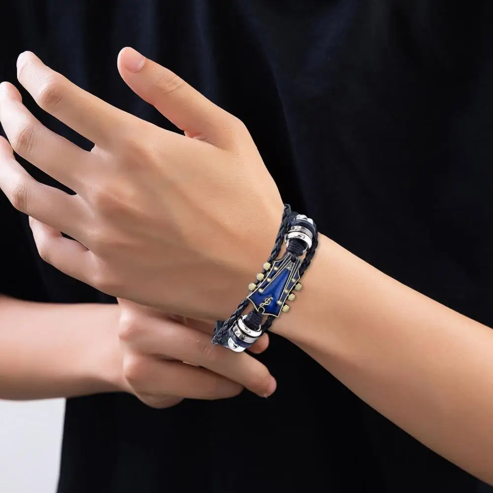 Pulsera de guitarra Punk para hombre, 2/3 Uds., Retro, de piel sintética, aleación de Zinc, pulsera de música Rock, pulsera envolvente multicapa trenzada hecha a mano
