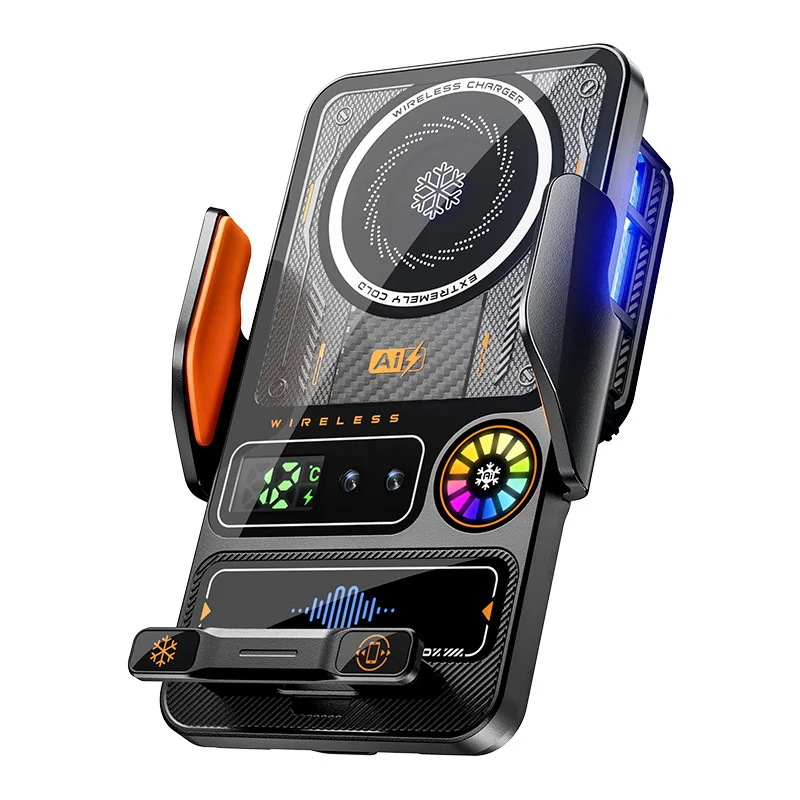 2026 punk style F11815W semiconductor refrigeration car wireless charging mobile phone holder