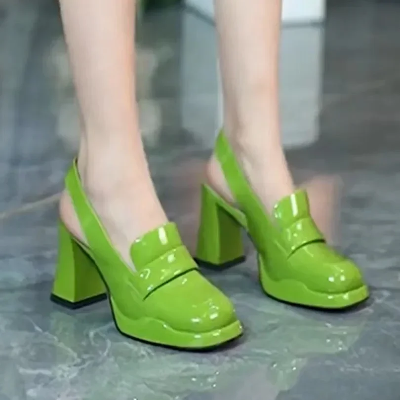 Buty damskie 2023 nowe okrągłe pantofle damskie buty na wysokim obcasie wiosenne jesienne modne sandały wsuwane na buty kobiece pantofle na