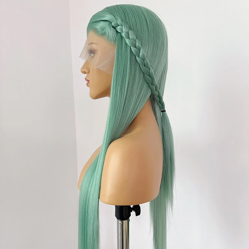 Mint Green Lace Front Wigs for  Women 26 Inches Long Straight 13*4 Nature Looking Synthetic Lace Front Wig for Cosplay Pelucas