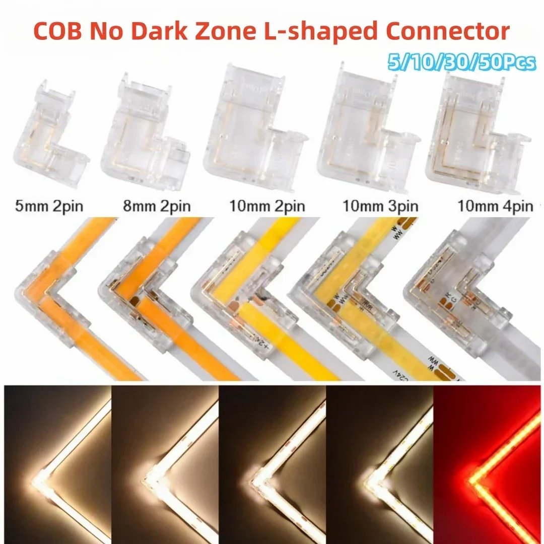 90Degree L Shape 2/3/4pin 5/8/10mm LED Strip COB Connector Seamless Right Angle Corner Connector for CCT RGB LED Strip COB Lamp