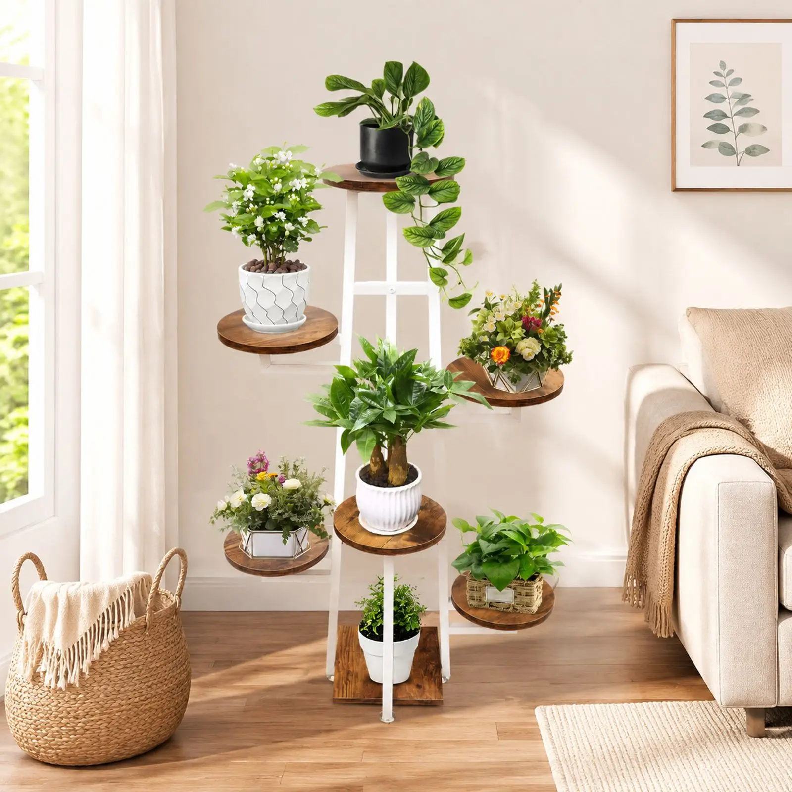 7-stufiger Blumenständer, weiß/schwarzer Blumentopfständer, Pflanzenständer und Pflanzenregal, Präsentationsständer für das Wohnzimmer – Detail 8