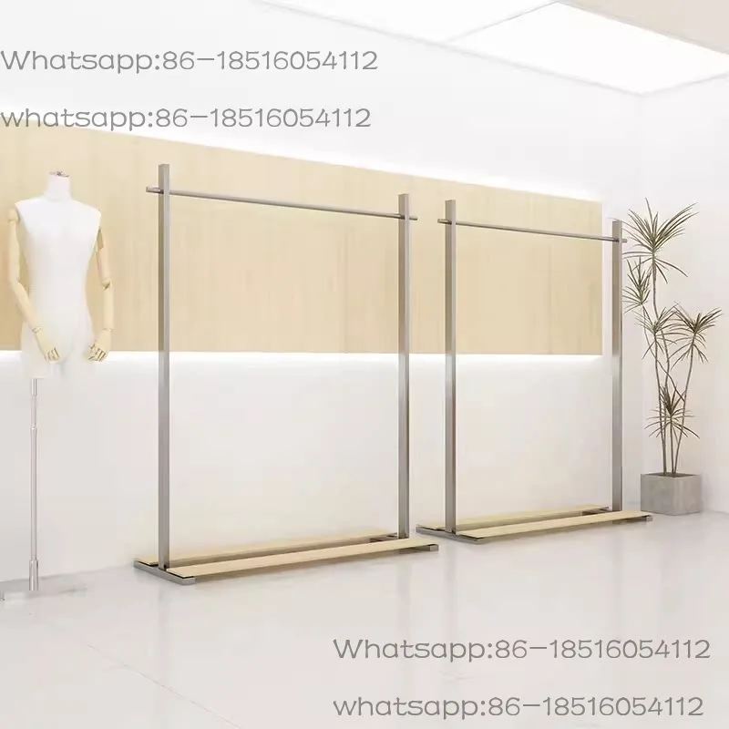 Clothing store display rack, stainless steel log color, island rack, special shelf display props for hanging hangers