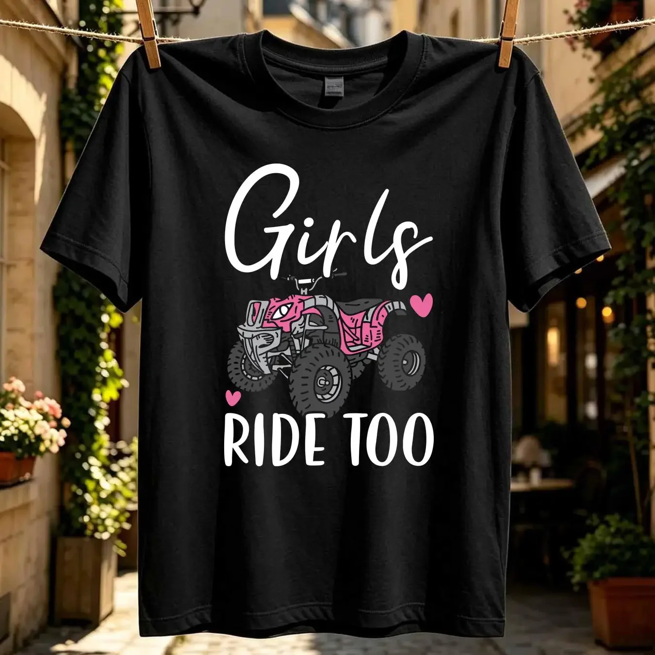 washed T Shirt Girls Ride Too Quad Princess Bike Offroading ATV vintage Washed Slightly streetwear designer clothes fashion