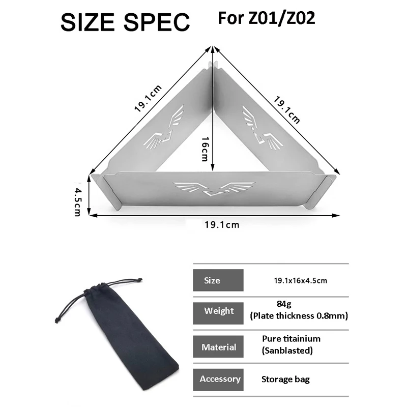 For Campingmoon Z01/Z02 Thous Winds TW1022-B Ultralight Portable Pure Titanium Burner Windshield Windproof Screen Camping Gear