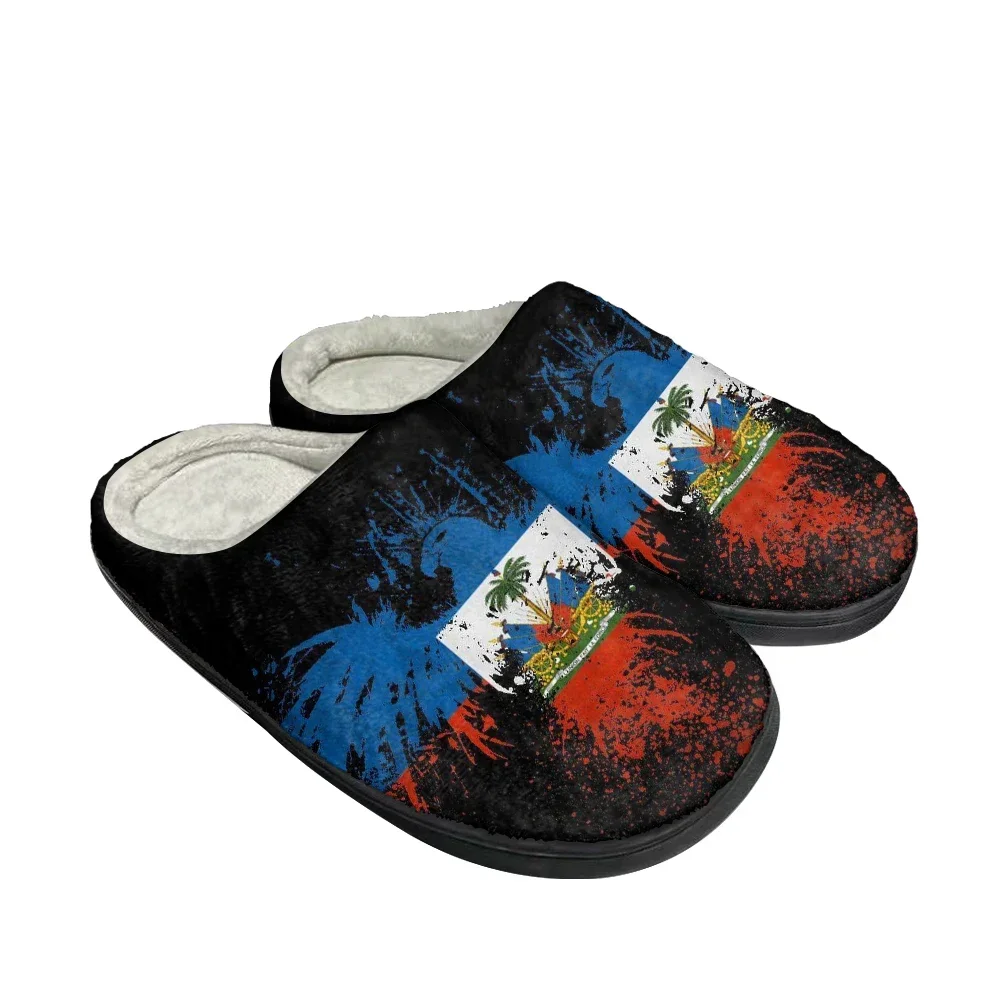 Hete Grote Haiti Vlag Katoen Custom Slippers Heren Dames Nieuwste Sandalen Slaapkamer Pluche Indoor Warm Schoenen Thermische Slipper