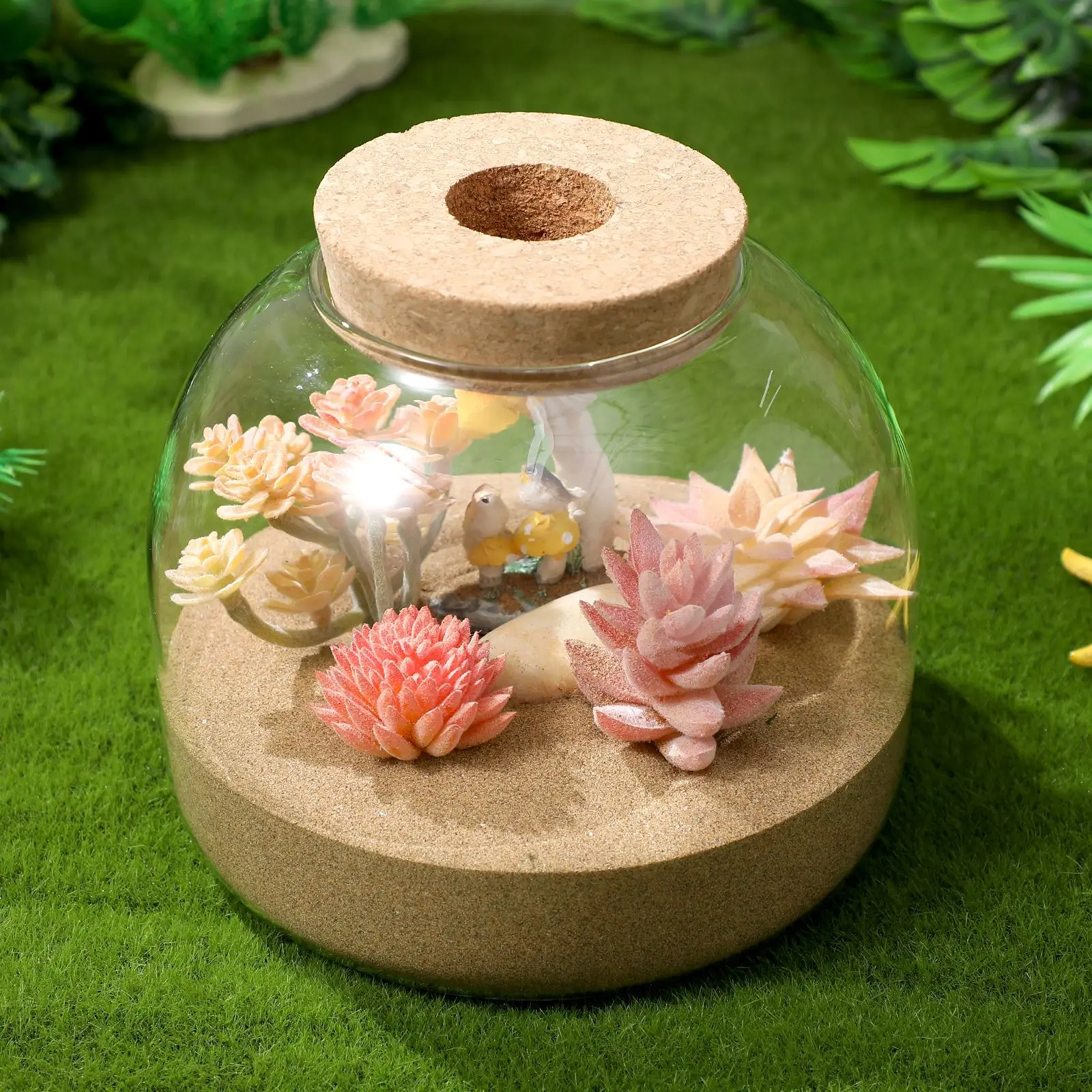 1pc Clear Glass Terrarium With Wooden Stopper Hydroponic Plants Terrarium Jar Fish Tank Micro Landscape Succulent Air Planter